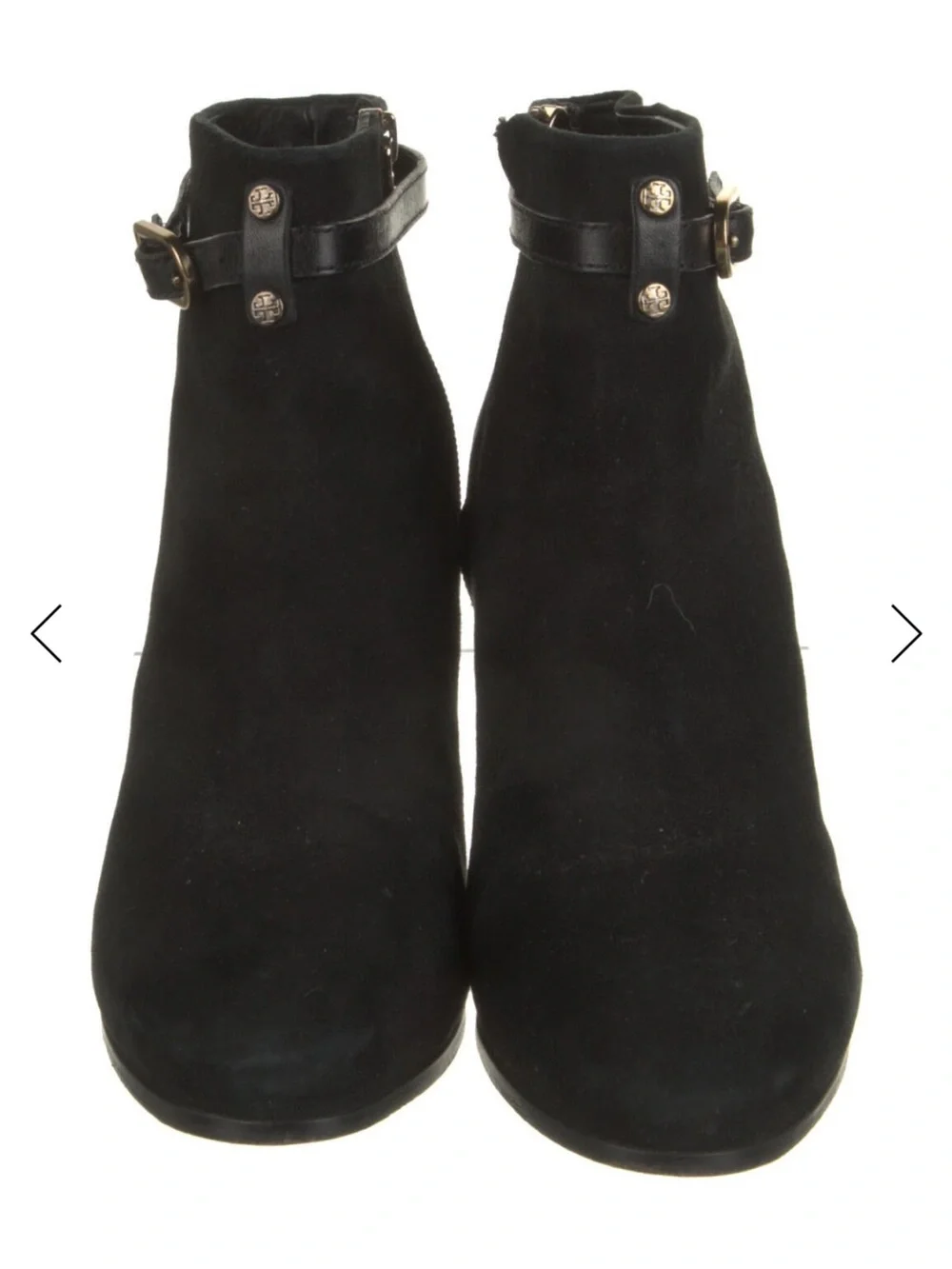 Tory Burch Black Suede Ankle Boot with Gold Buckle